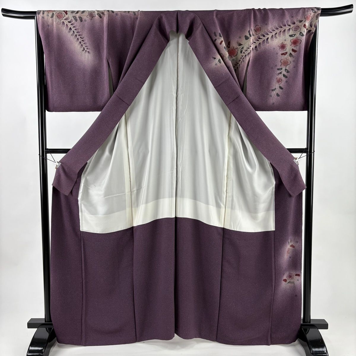  訪問着 身丈165 cm 裄丈66.5 M 袷 辻が花柄 藤 ぼかし 灰紫 正絹 名品 一つ紋 訪問着 付け下げ 着物