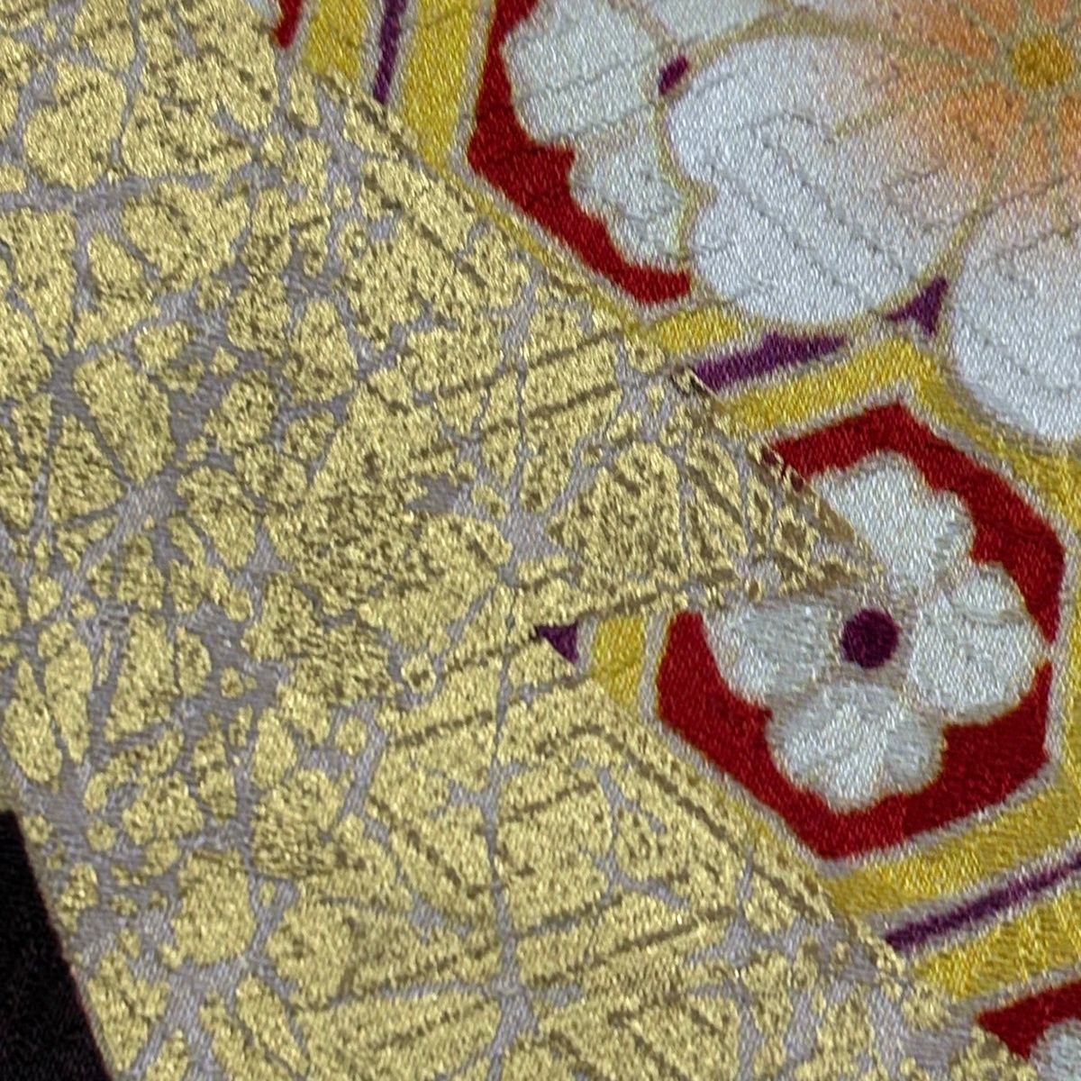  振袖 身丈164 5 cm 裄丈67 L 袷 貝桶 草花 金糸 金彩 茶紫 正絹 振袖 着物