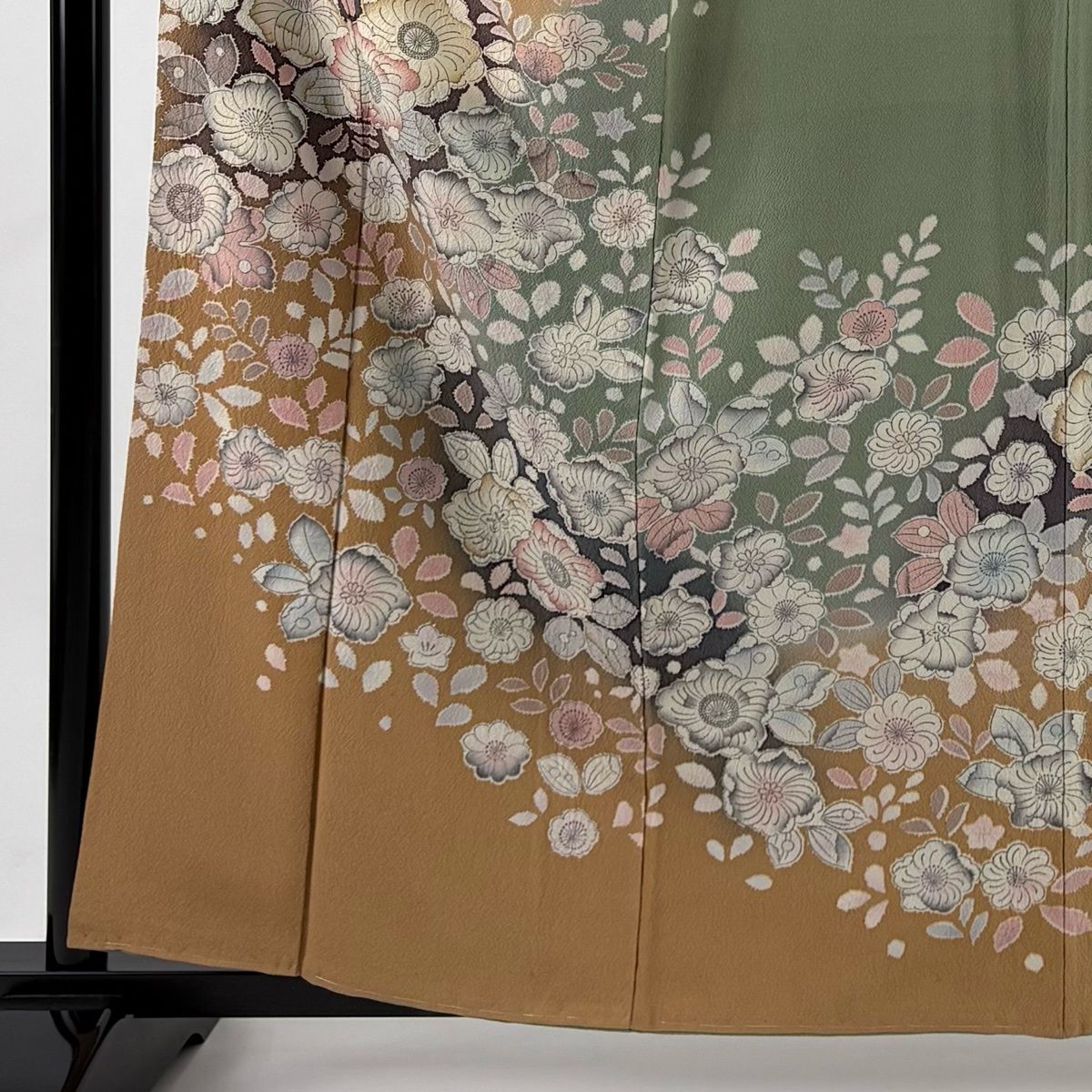 訪問着 身丈160 cm 裄丈64 M 袷 辻が花柄 染め分け 薄茶色 正絹