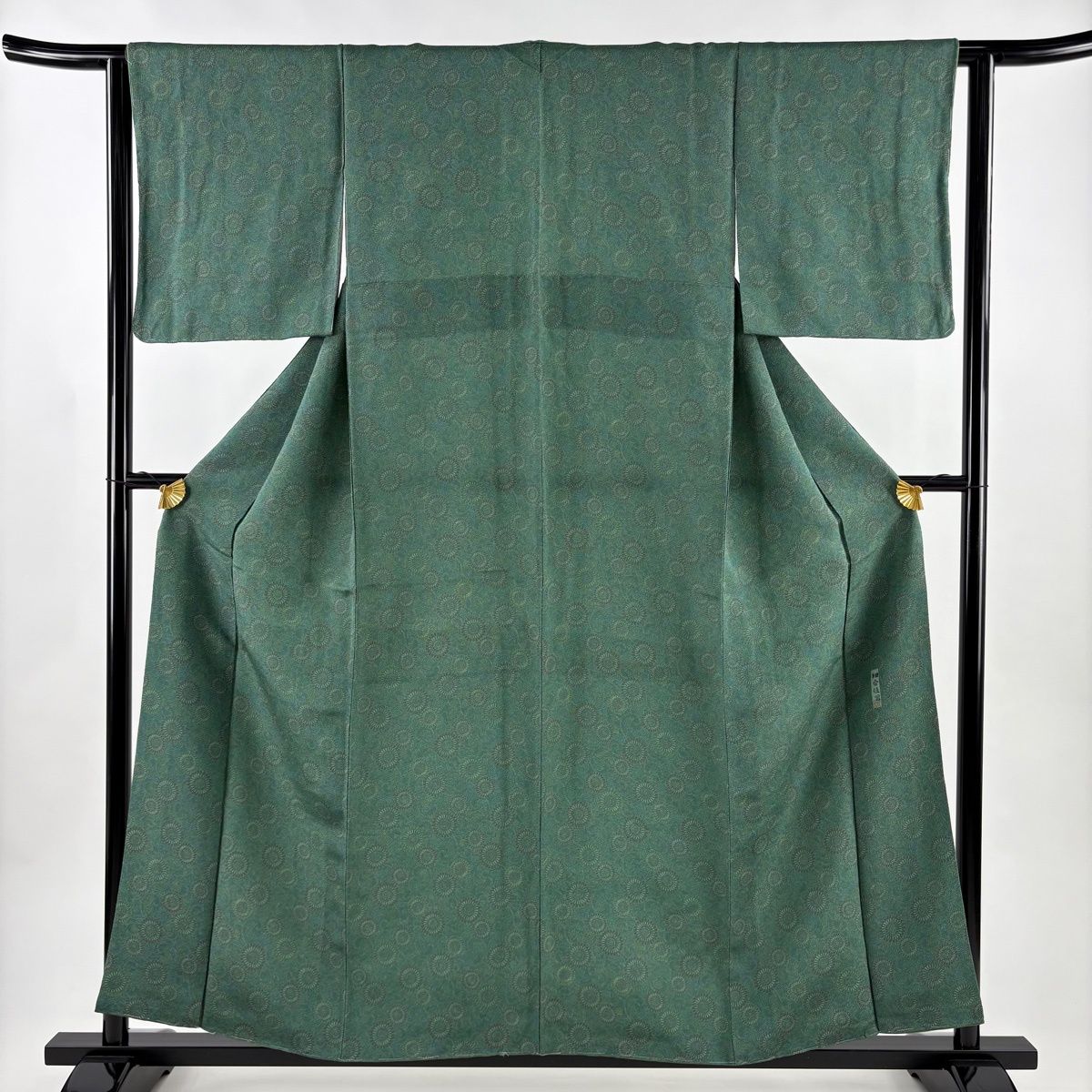 江戸小紋 身丈157cm 裄丈62.5cm S 袷 細合俊男 落款 菊唐草 緑 正絹