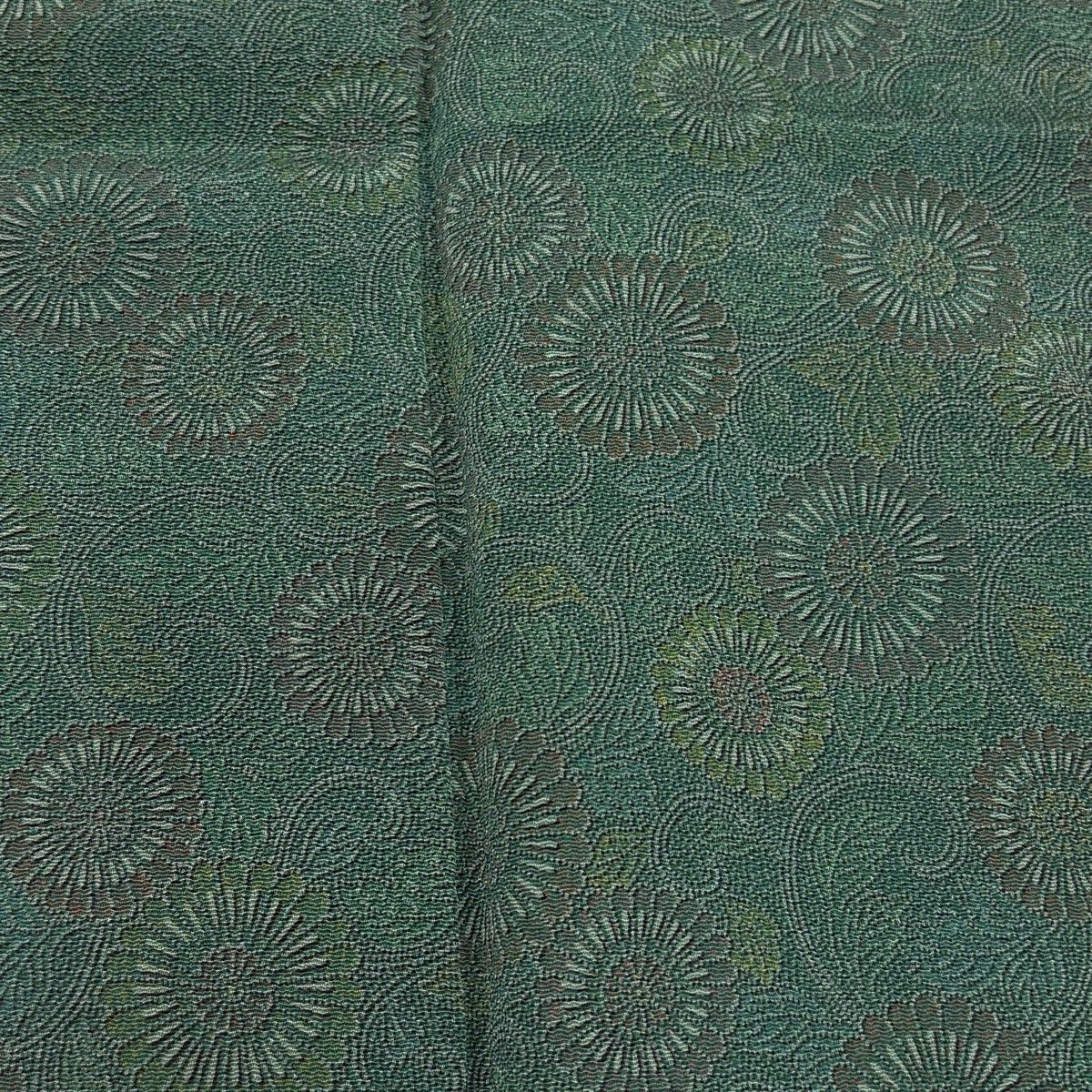 江戸小紋 身丈157cm 裄丈62.5cm S 袷 細合俊男 落款 菊唐草 緑 正絹