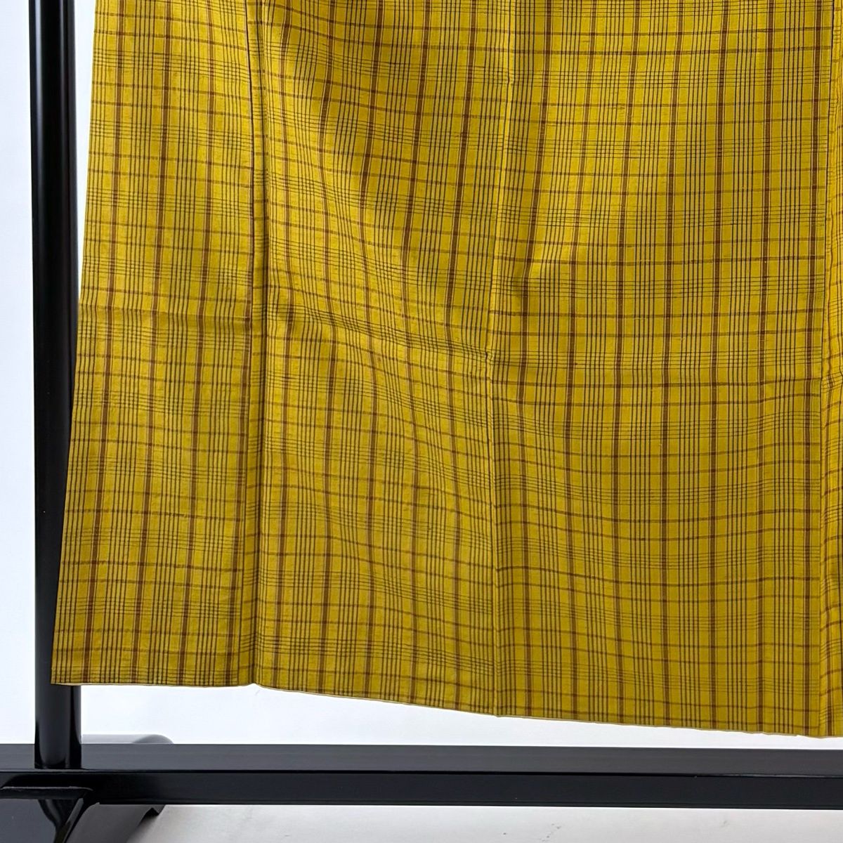 紬 身丈156 cm 裄丈62 S 袷 格子 黄土色 正絹