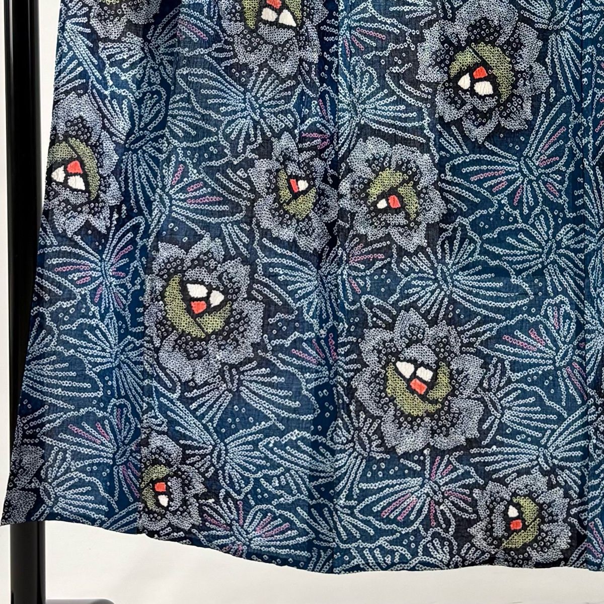 浴衣 身丈150 cm 裄丈61 S 絞り浴衣 花 蝶 青緑 綿 名品