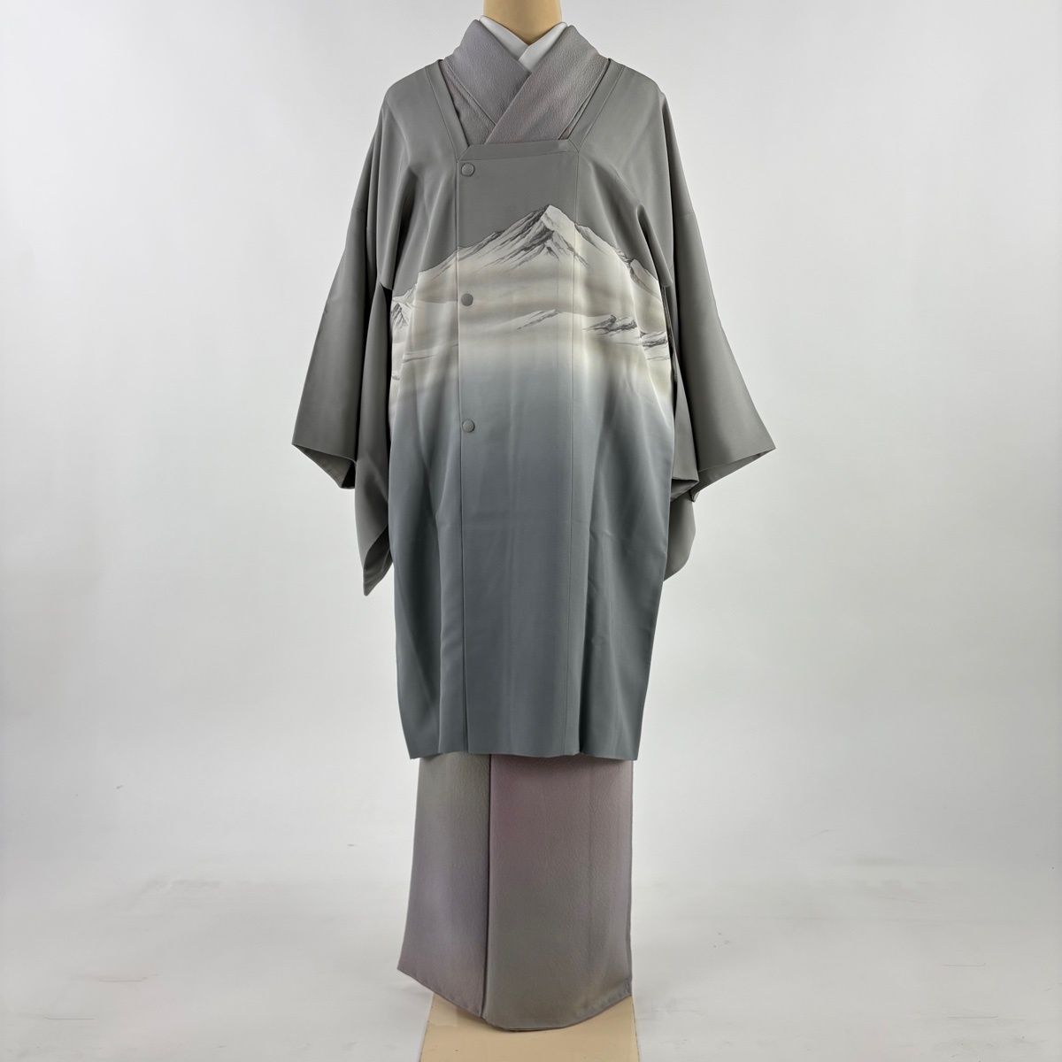 道行 身丈99 cm 裄丈63.5 S 和装コート 角衿 山並み ぼかし 灰色 正絹 名品
