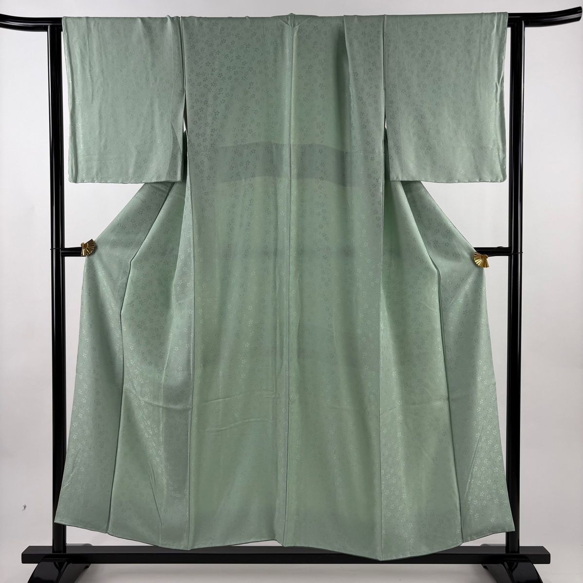 色無地 身丈154 5 cm 裄丈67 M 袷 地紋 薄緑 正絹