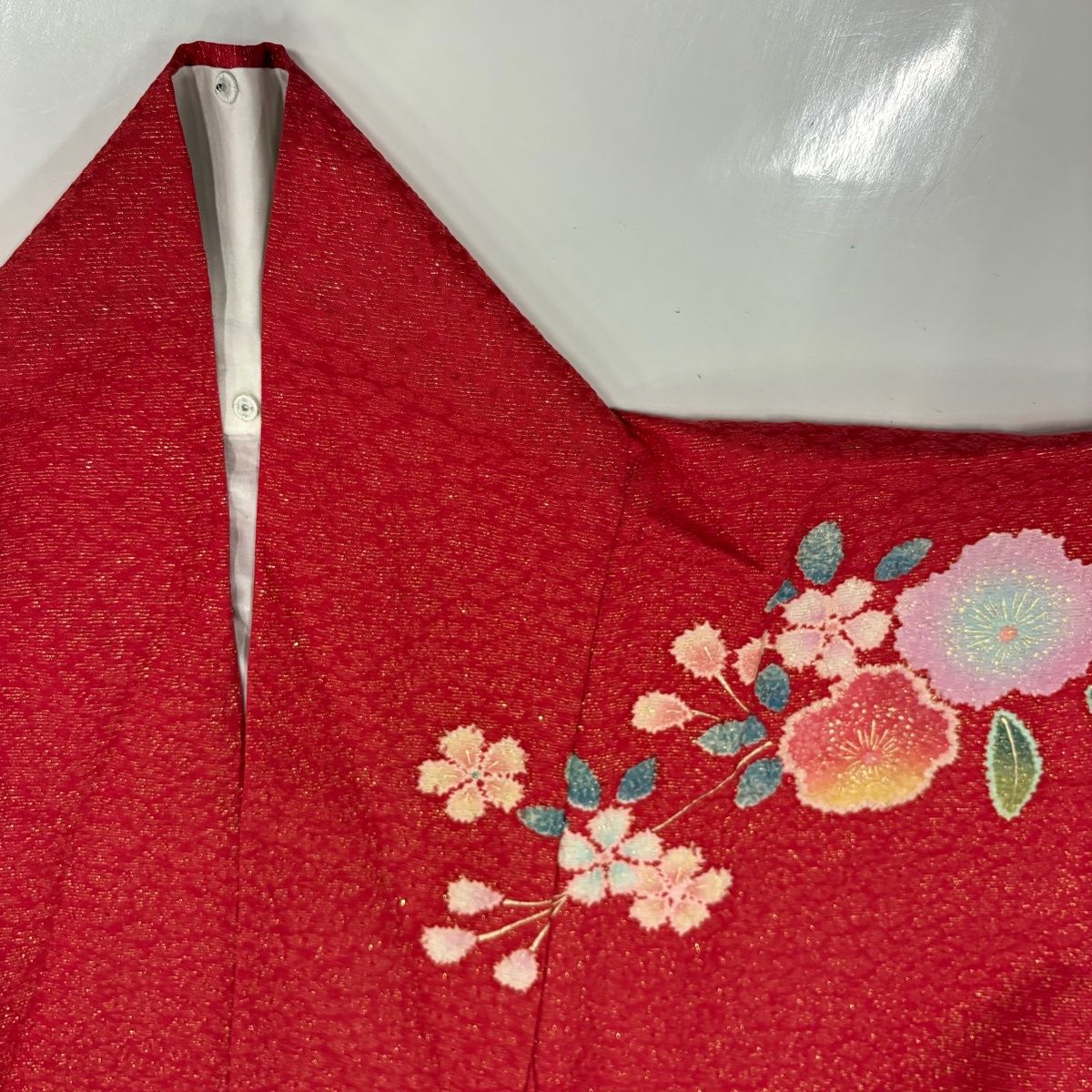  振袖 身丈162 5 cm 裄丈67 L 袷 落款 草花 流水 金通し 金彩 赤 正絹 振袖 着物
