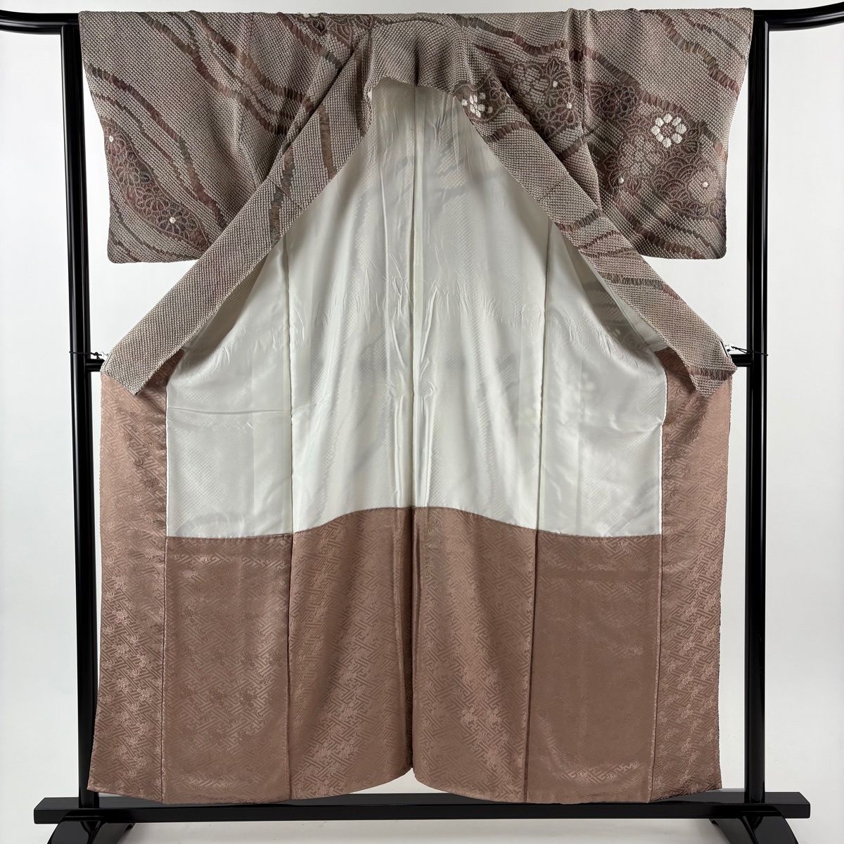  訪問着 身丈156 cm 裄丈63.5 S 袷 菊 青海波 絞り 小豆色 正絹 訪問着 付け下げ 着物