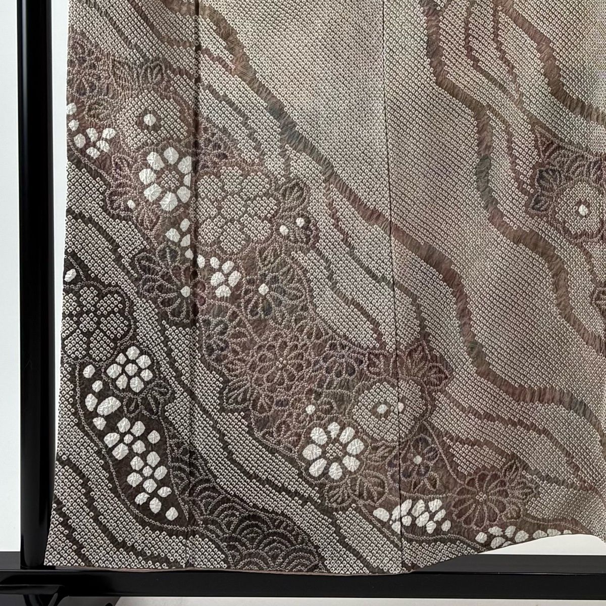 訪問着 身丈156 cm 裄丈63.5 S 袷 菊 青海波 絞り 小豆色 正絹 名品