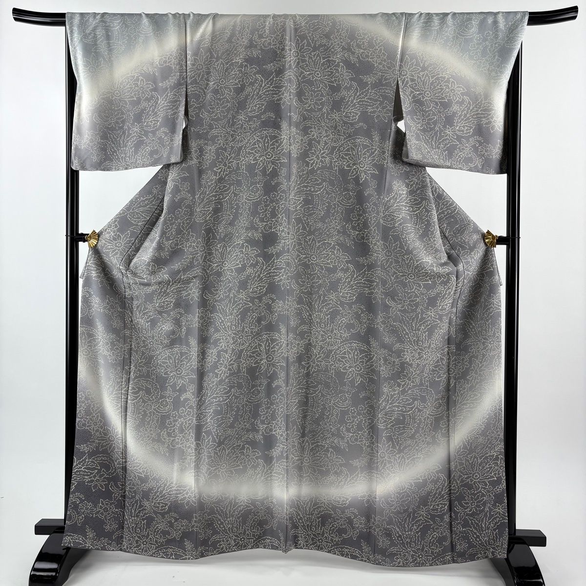 訪問着 身丈165.5 cm 裄丈69 L 袷 草花 花唐草 ぼかし 灰色 正絹 名品