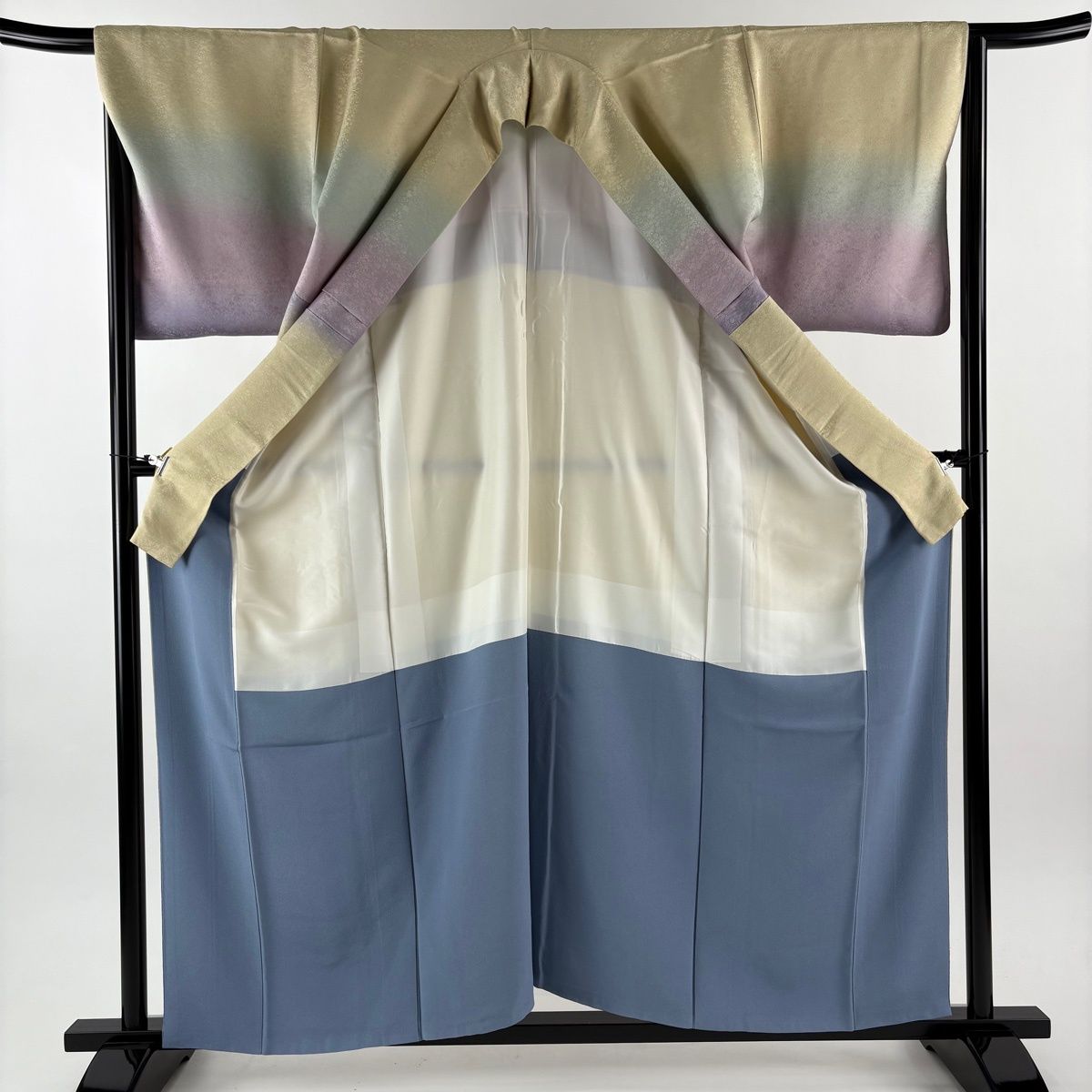  訪問着 身丈159.5 cm 裄丈67 M 袷 落款 地紋 金通し 染め分け ベージュ 正絹 訪問着 付け下げ 着物