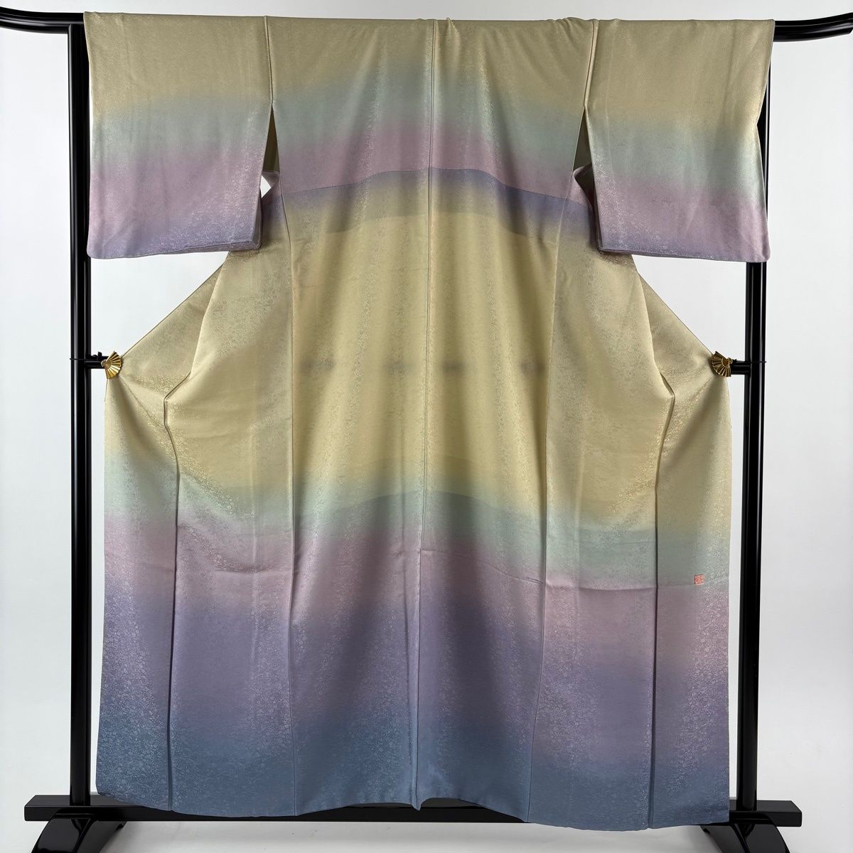 訪問着 身丈159 5 cm 裄丈67 M 袷 落款 地紋 金通し 染め分け ベージュ 正絹