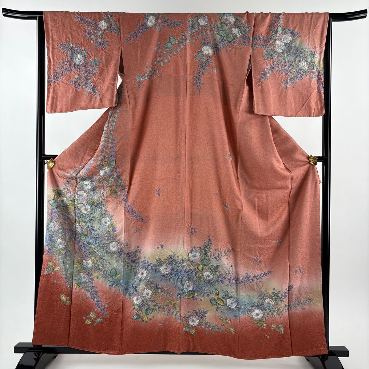 訪問着 身丈160.5 cm 裄丈65 M 袷 辻が花 金彩 ぼかし ピンク 正絹 名品