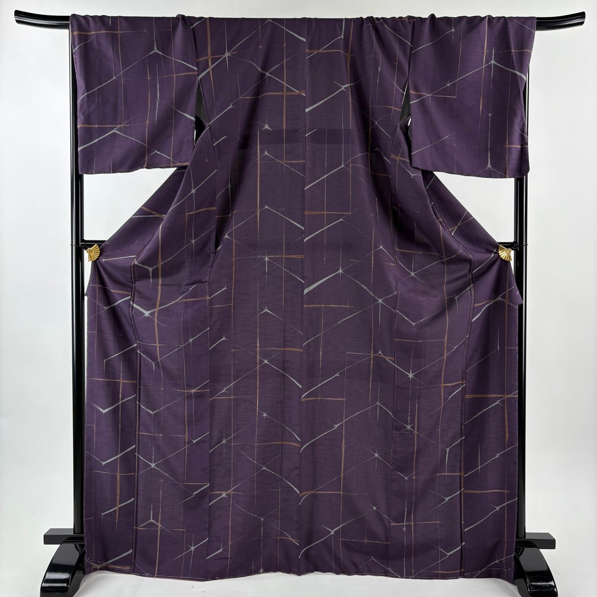 大島紬 身丈171.5 cm 裄丈70 L 袷 やまと 想屋 証紙 幾何学 紫 正絹