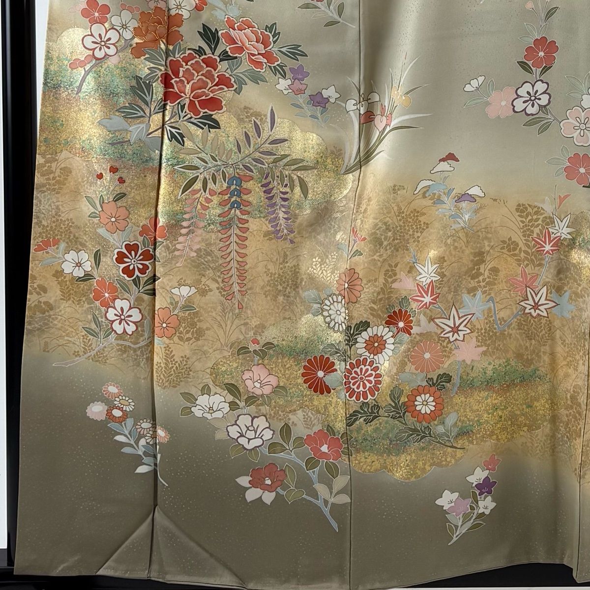 訪問着 身丈159.5 cm 裄丈63.5 S 袷 牡丹 椿 金糸 金彩 灰緑 正絹 名品