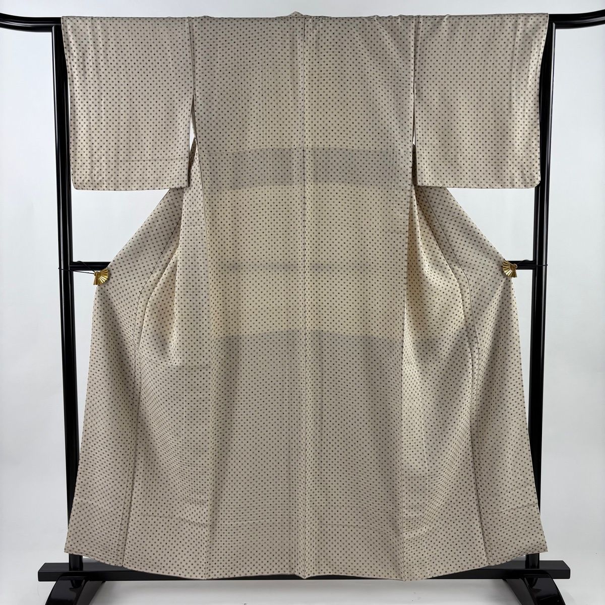 紬 身丈156.5 cm 裄丈64.5 M 袷 水玉 薄茶色 正絹 名品