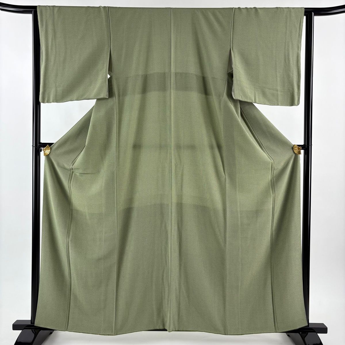 小紋 身丈160 cm 裄丈63 5 S 袷 落款 格子 薄緑 正絹