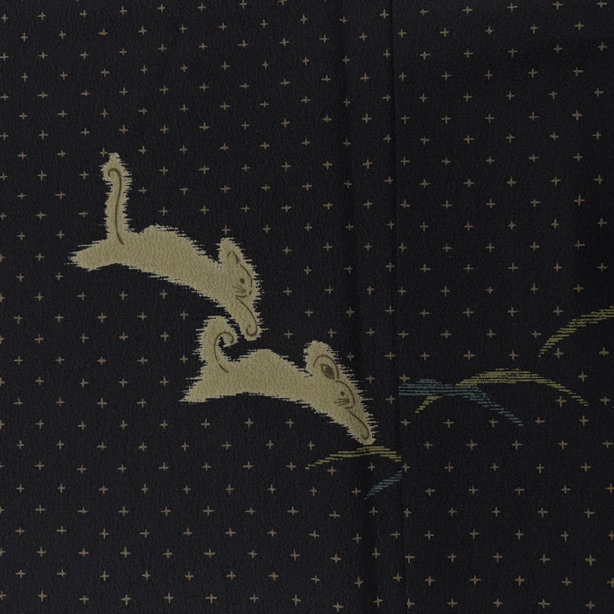  小紋 身丈165 cm 裄丈66.5 M 袷 撫松庵 うさぎ 動物 墨色 化繊 名品 小紋 着物