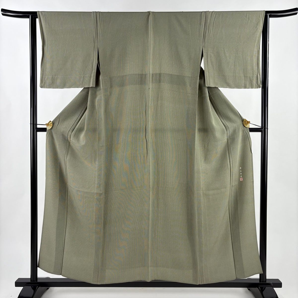 江戸小紋 身丈155 cm 裄丈63 S 単衣 寺山存男 落款 行儀 灰緑 正絹 名品