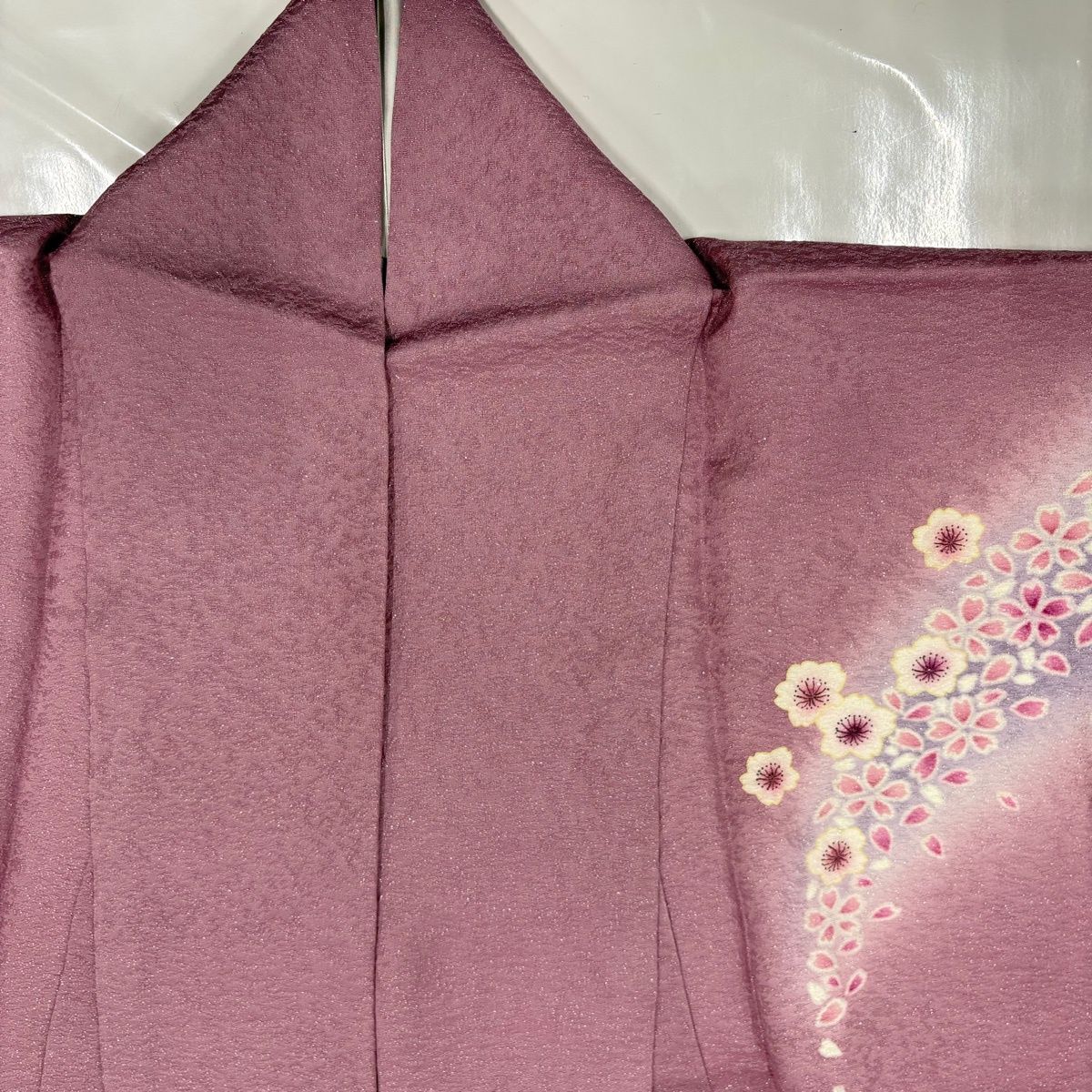  訪問着 身丈168 cm 裄丈67.5 L 袷 桜 波 銀通し 絞り 薄紫 正絹 訪問着 付け下げ 着物