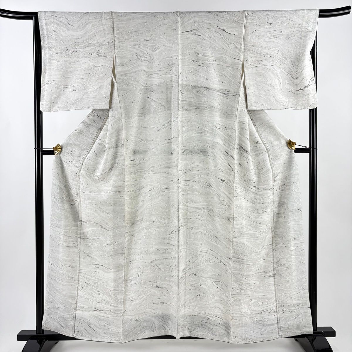 小紋 身丈158.5 cm 裄丈65.5 M 袷 墨流し 地紋 灰白 正絹