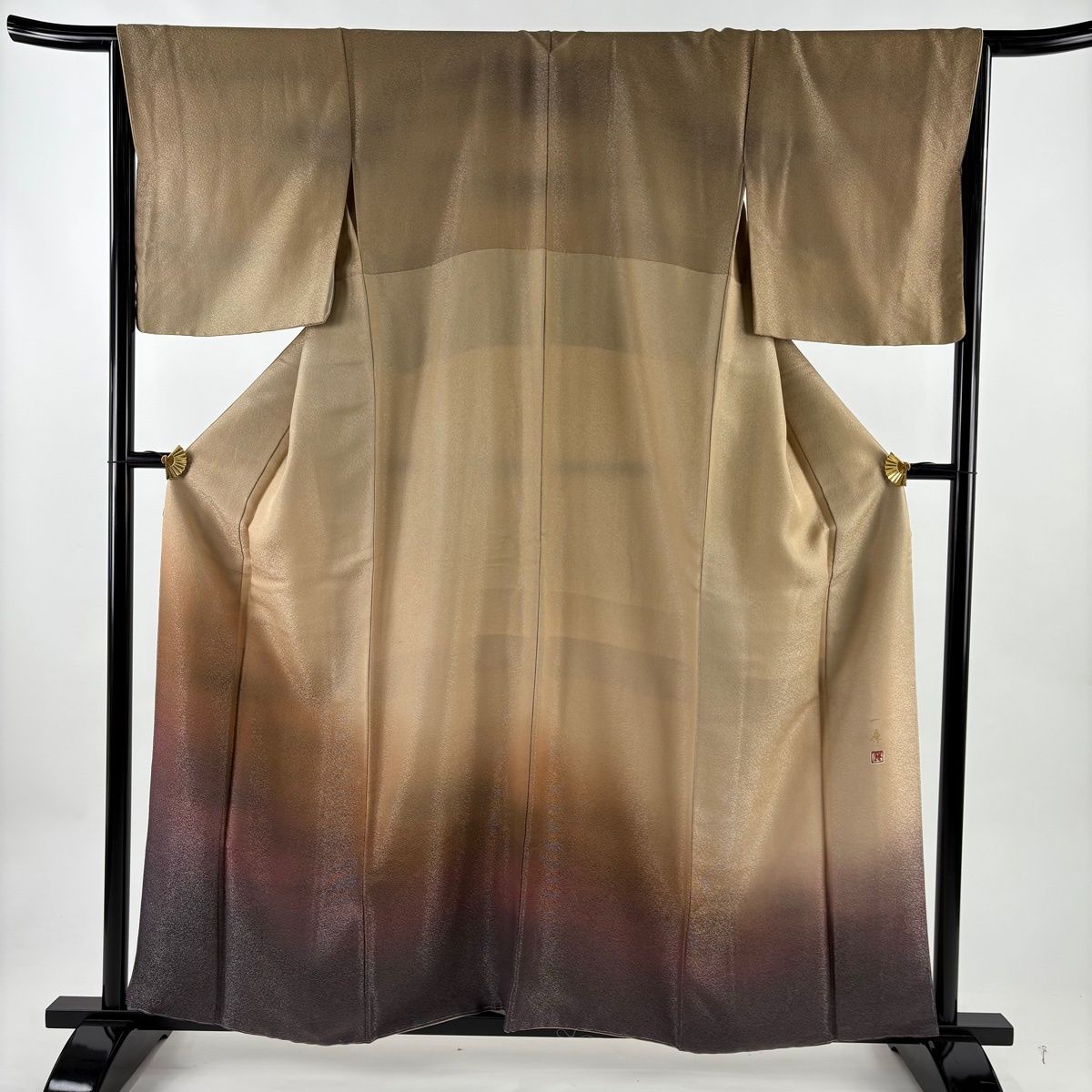 訪問着 身丈158 cm 裄丈65 5 M 袷 吉乃一廉 落款 霞 ぼかし 銀通し 薄茶色 正絹