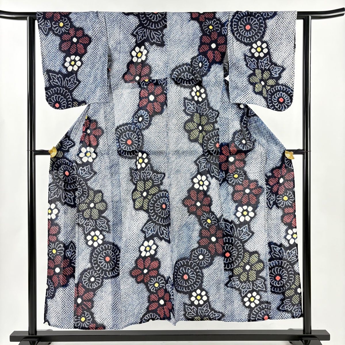 浴衣 身丈152 cm 裄丈61 S 絞り浴衣 菊 紺色 綿