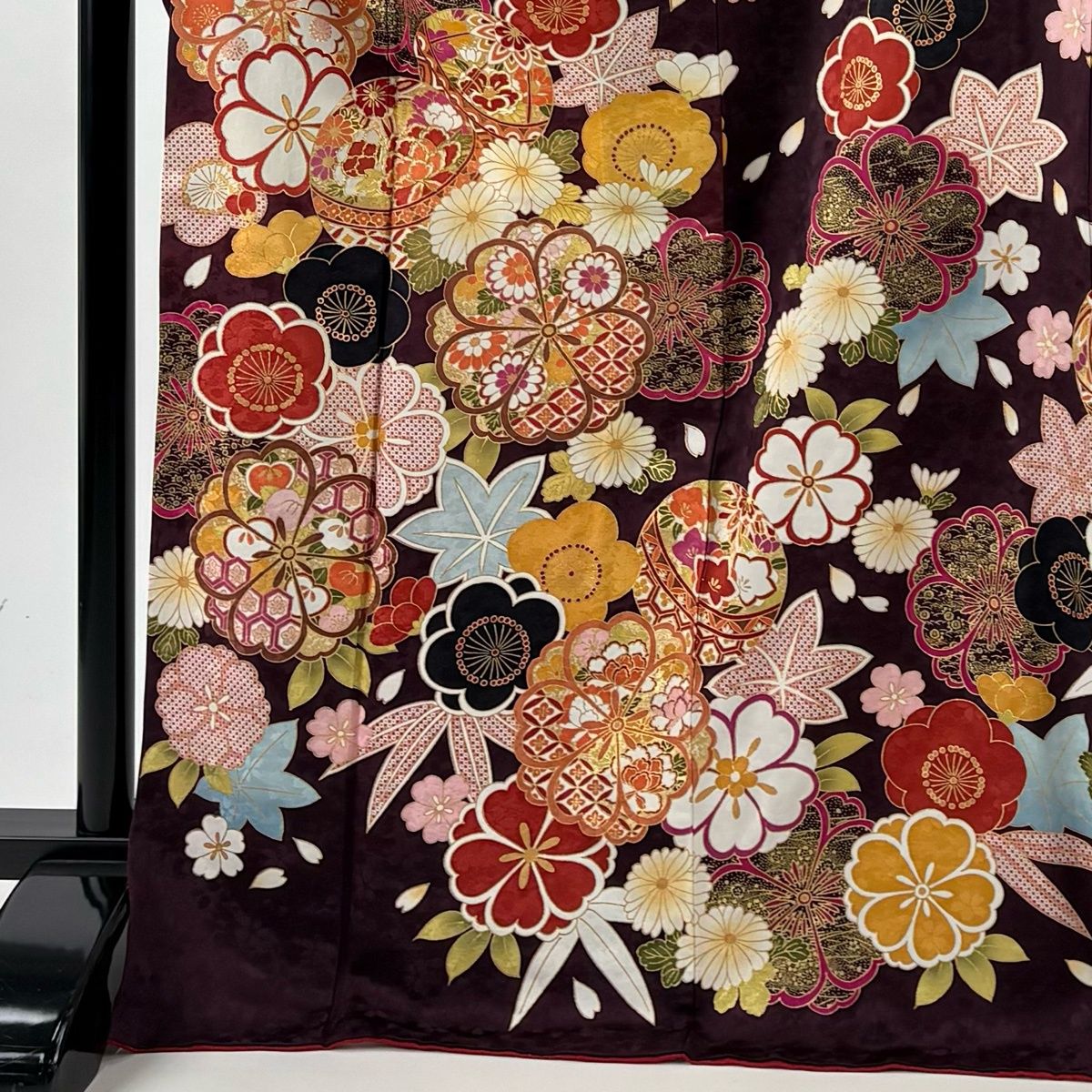 振袖 身丈172.5 cm 裄丈67 M 袷 草花 手鞠 金糸 金彩 紫 正絹