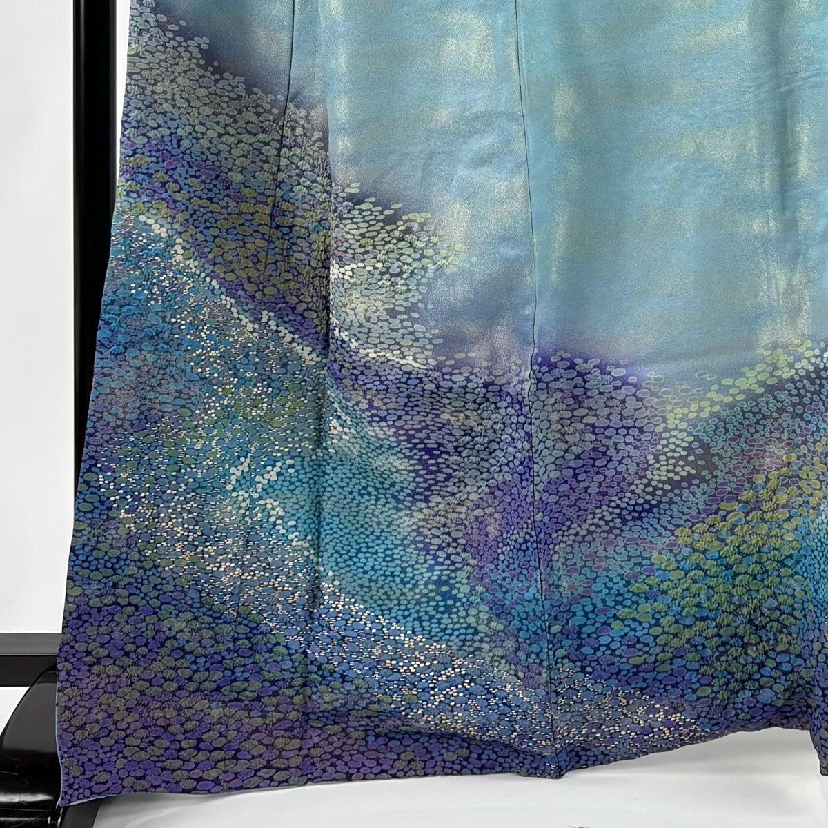 訪問着 身丈166.5 cm 裄丈68.5 L 袷 鈴乃屋 幾何学模様 流水 金通し 金彩 水色 正絹 名品