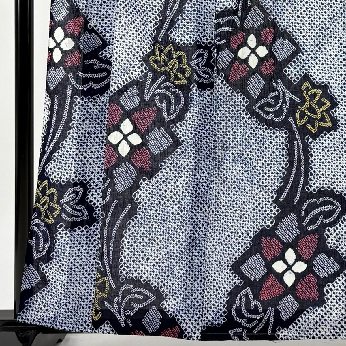 浴衣 身丈162 cm 裄丈63 S 絞り浴衣 草花 紺色 正絹 名品