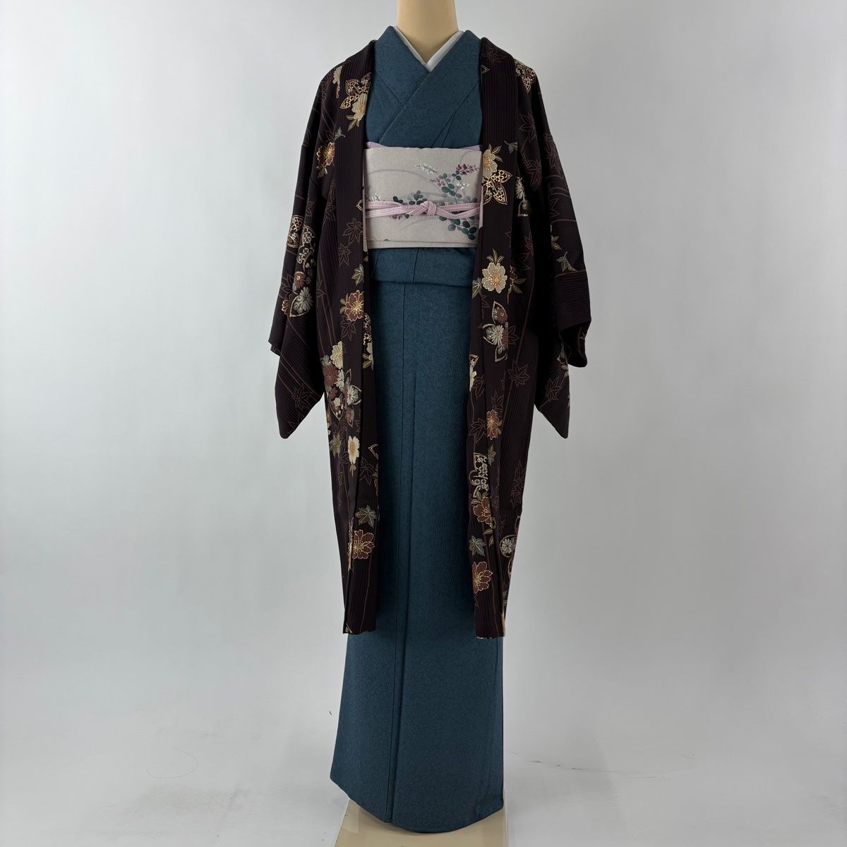羽織 身丈106 cm 裄丈65.5 M やまと 桜 楓 金彩 茶紫 正絹