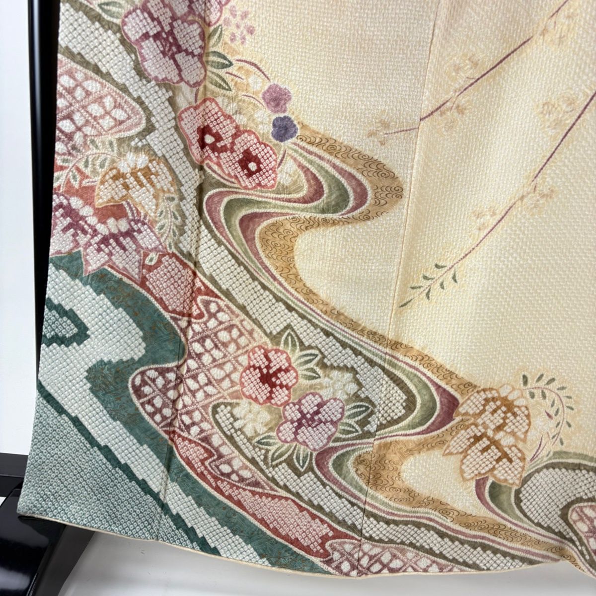 訪問着 身丈162 cm 裄丈69 L 袷 やまと 梅 流水 絞り 金彩 ベージュ 正絹