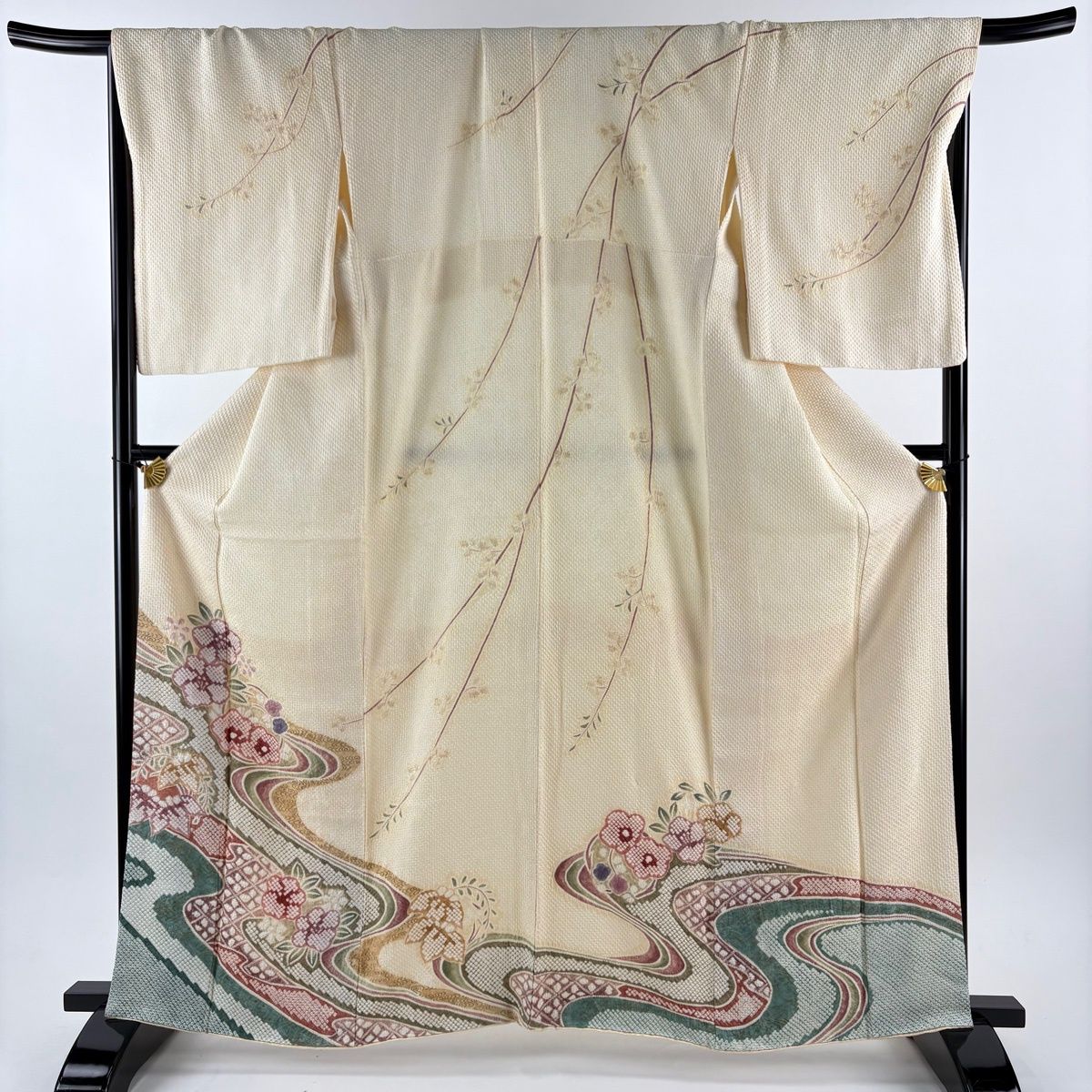 訪問着 身丈162 cm 裄丈69 L 袷 やまと 梅 流水 絞り 金彩 ベージュ 正絹