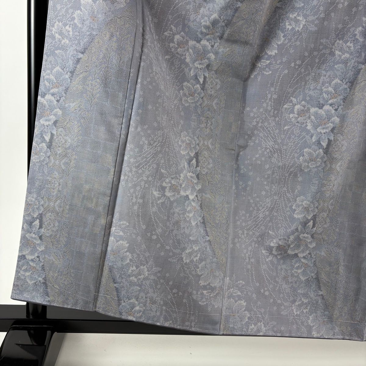 大島紬 身丈159.5 cm 裄丈63.5 S 袷 都喜ヱ門 証紙 草花 市松 灰紫 正絹