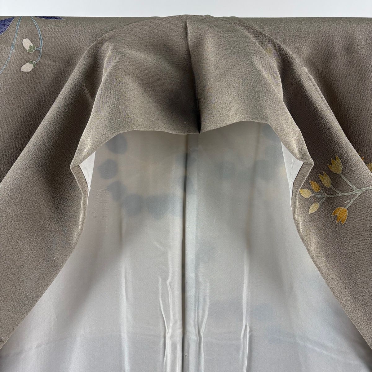  訪問着 身丈160 cm 裄丈63 5 S 袷 田村哲彦 落款 枝花 灰茶 正絹 訪問着 付け下げ 着物