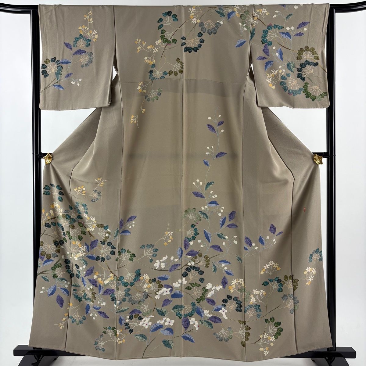 訪問着 身丈160 cm 裄丈63 5 S 袷 田村哲彦 落款 枝花 灰茶 正絹