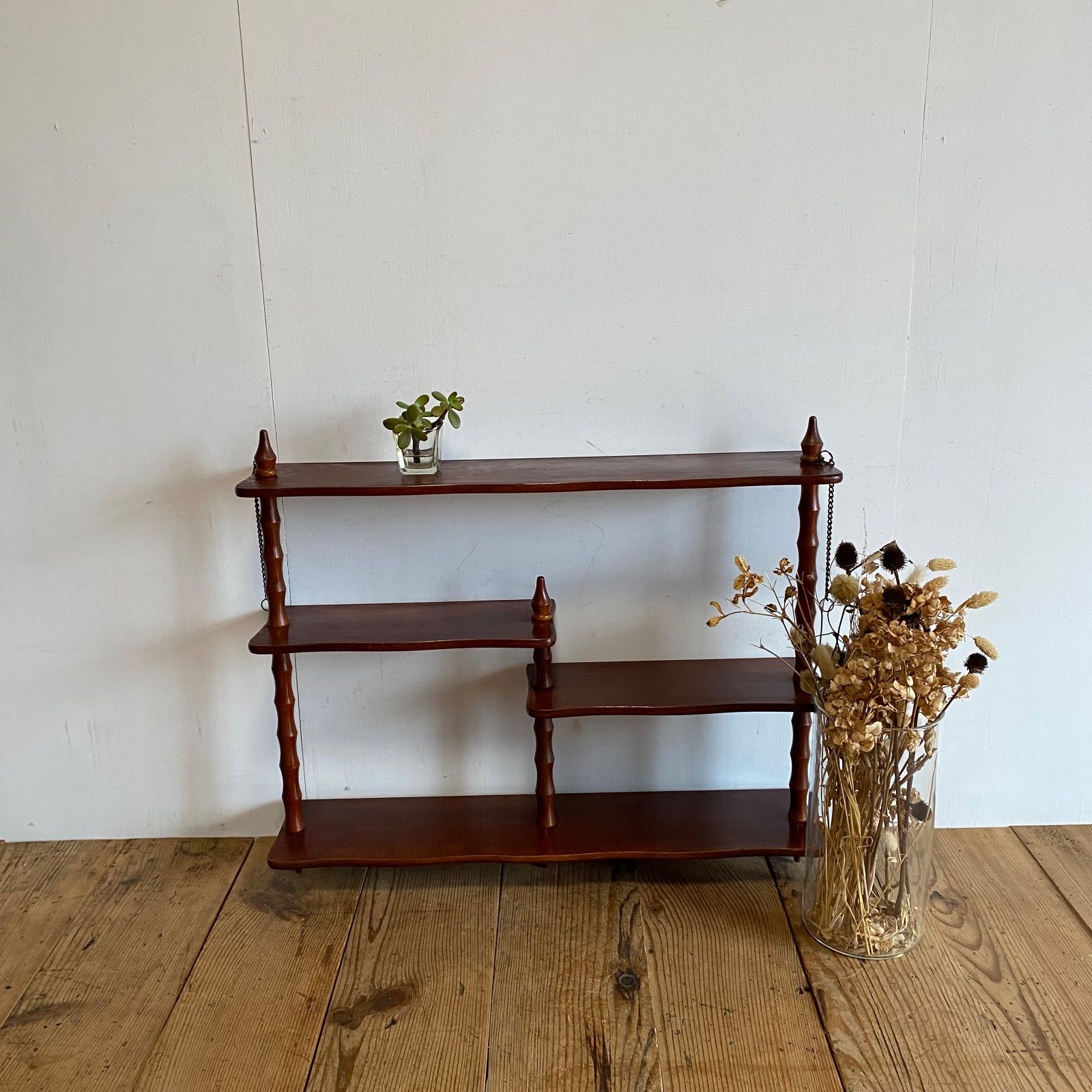 アンティーク ミッドセンチュリー ウォールシェルフ 壁掛け 木製 飾り棚 シェルフ 古家具 レトロ 収納棚 y 340