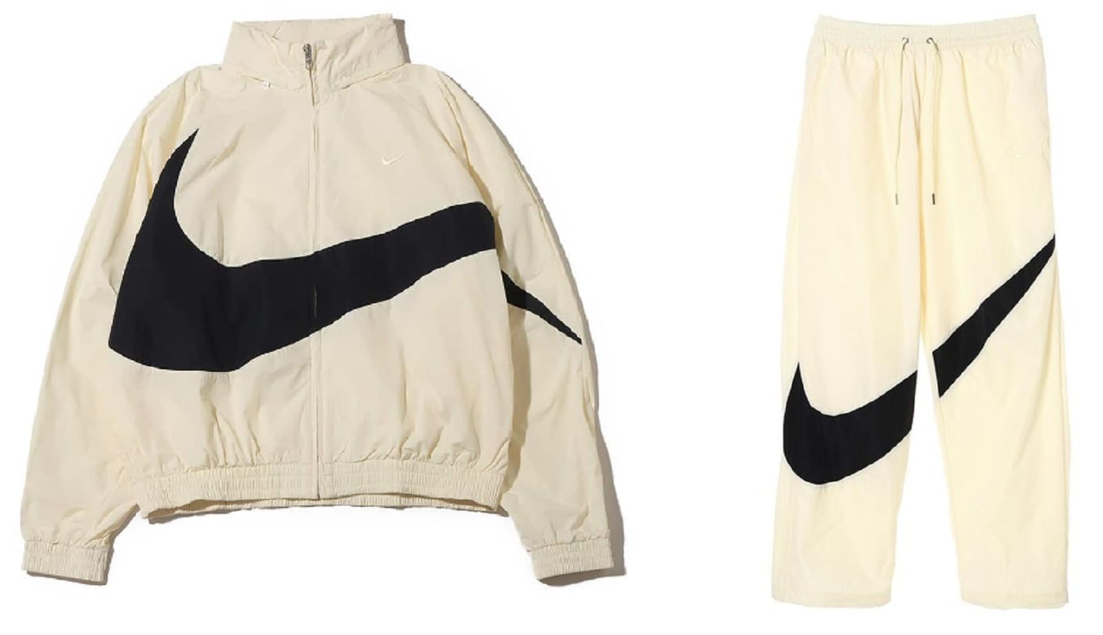 ナイキ スウッシュ ウーブン 裏地メッシュ ウインドブレーカージャケット×ロングパンツ 上下セット XLサイズ 176-185 cm FB ココナッツミルク 113 ブラック XL