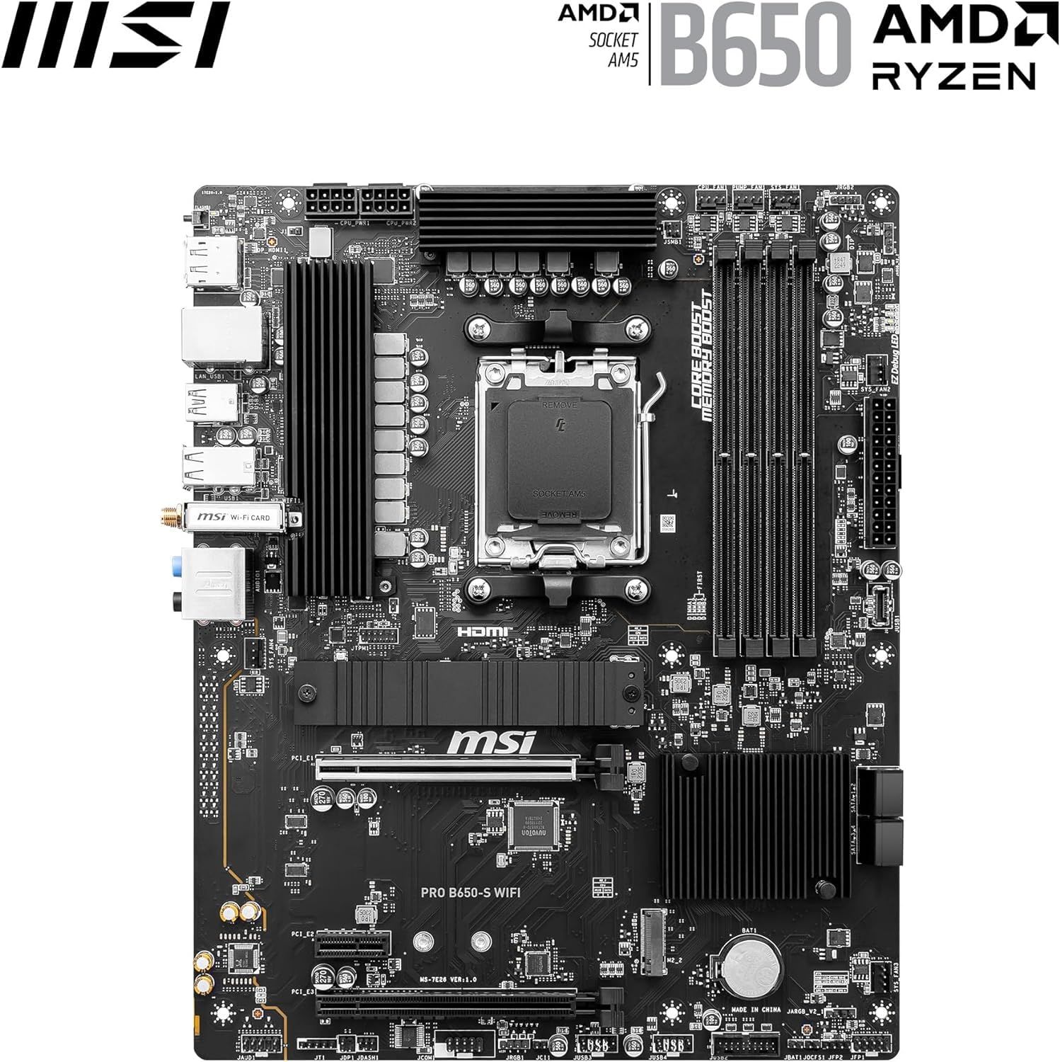 MSI マザーボード PRO B 650-S WIFI 650搭載 信頼性の高い6層PCB設計 12 2 1フェーズ安定な電源回路 ATX DDR 5-7200 OC 対応 AMD Ryzen 7000 9000 PRO-S モデル