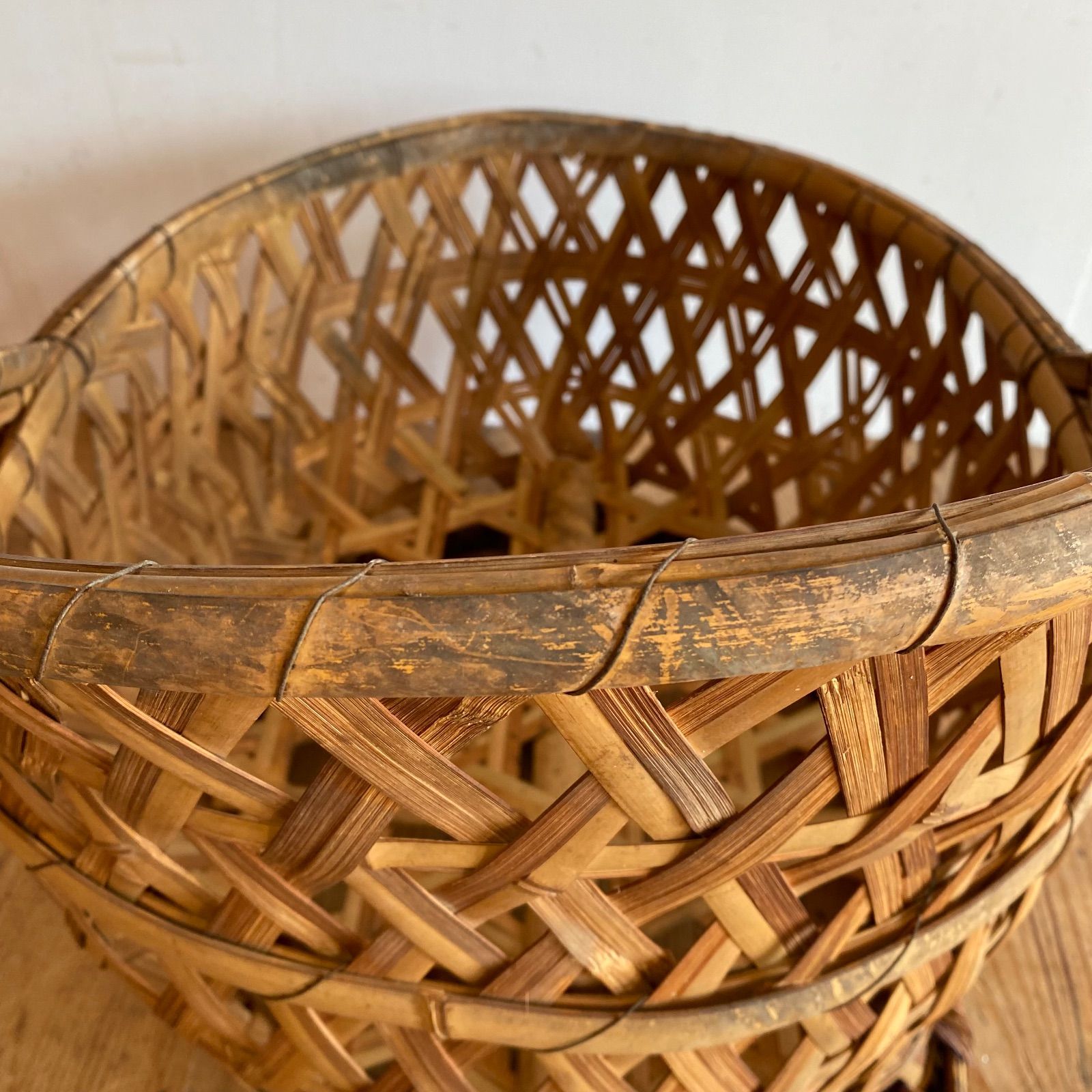 アンティーク 竹かご 古道具 収納かご 竹編み 昭和レトロ y350 - メルカリ