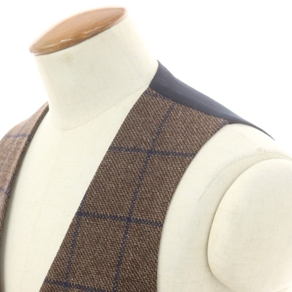 美品 LARDINI ラルディーニ ウール ベスト ブラウン チェック52 中古】ラルディーニ LARDINI ウールカシミヤ チェック ドレス系ジレ