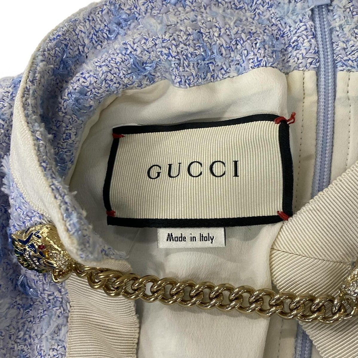  GUCCI グッチ ワンピース サイズ42 M レディース 550373 ZAALC ライトブルー アイボリー ノースリーブ ひざ丈 ツイード その他 ワンピース