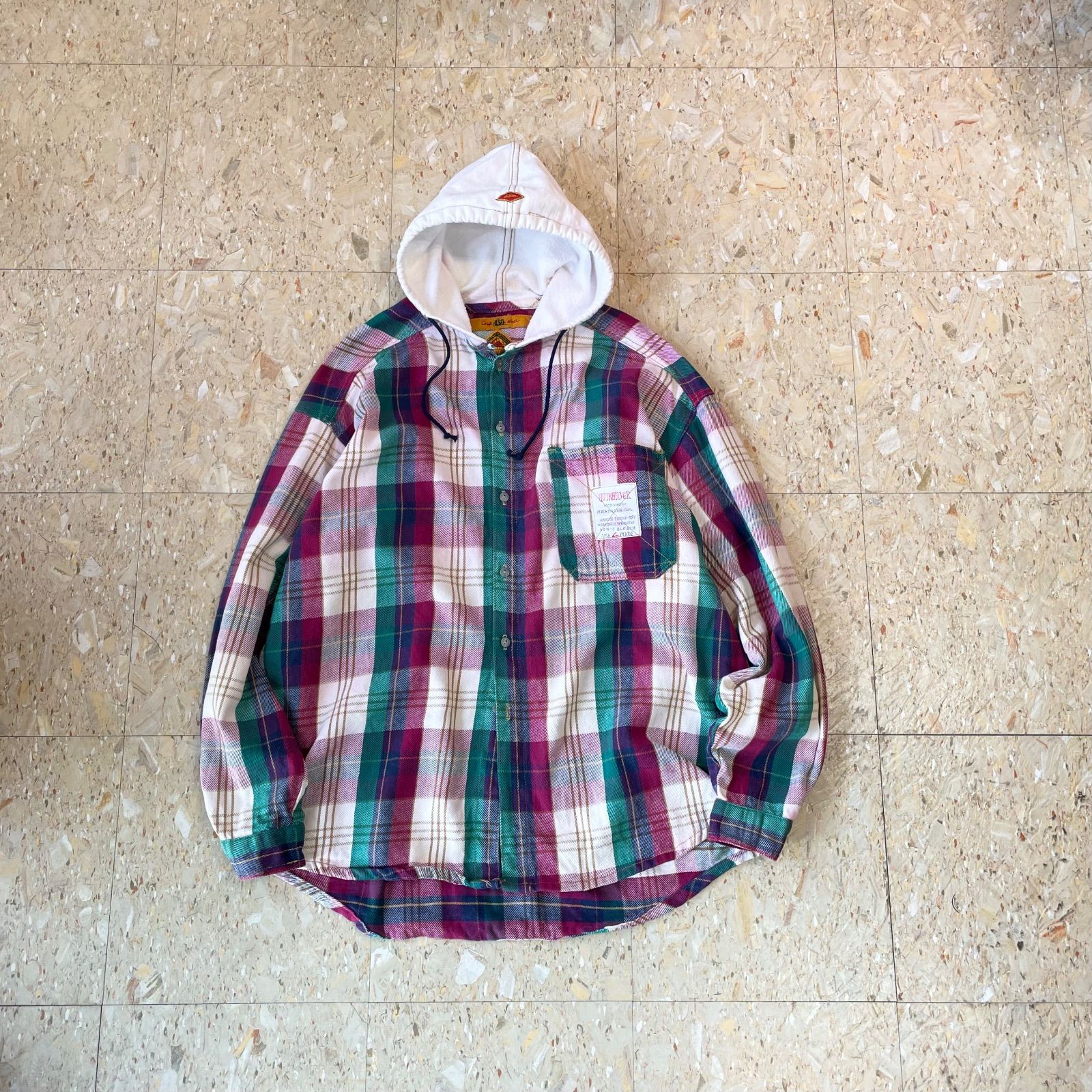 90 s Quiksilver クイックシルバー フードネル グリーン パープル系 size XL