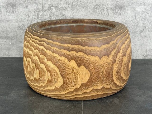 火鉢 木製 【中古】古道具 囲炉裏 和家具 銅落とし 約40×23cm 約4.1kg