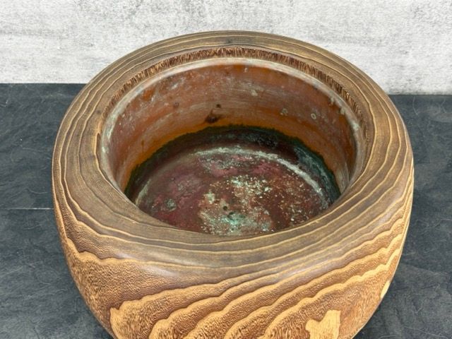 火鉢 木製 【中古】古道具 囲炉裏 和家具 銅落とし 約40×23cm 約4.1kg
