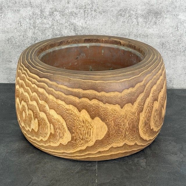 火鉢 木製 【中古】古道具 囲炉裏 和家具 銅落とし 約40×23cm 約4.1kg