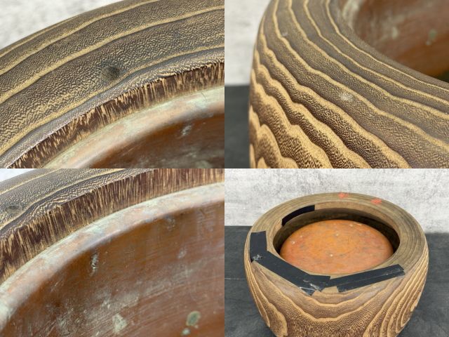 火鉢 木製 【中古】古道具 囲炉裏 和家具 銅落とし 約40×23cm 約4.1kg