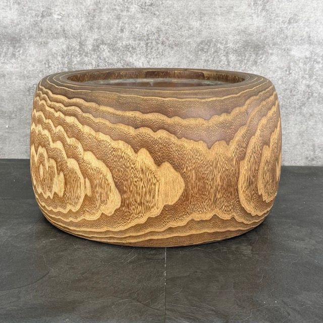 火鉢 木製 【中古】古道具 囲炉裏 和家具 銅落とし 約40×23cm 約4.1kg