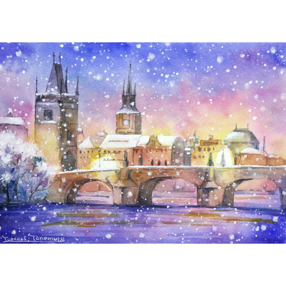 原画）プラハ・カレル橋の雪景色【A5サイズ／水彩画／#2915】 - メルカリ