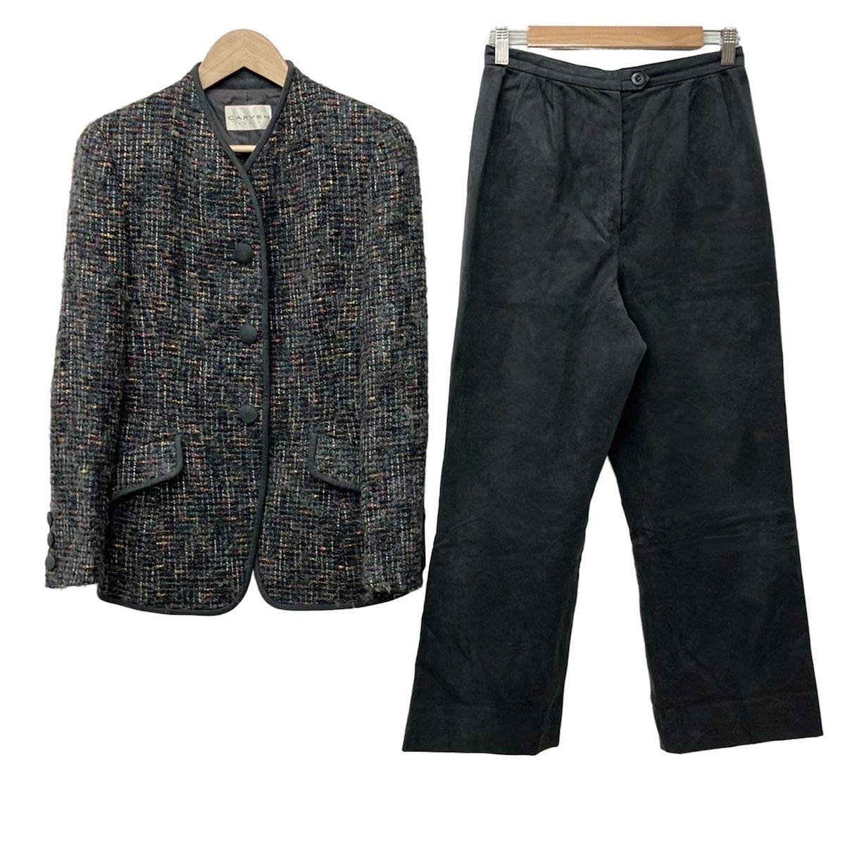 CARVEN カルヴェン レディースパンツセットアップ レディース グレー グリーン マルチ ツイード