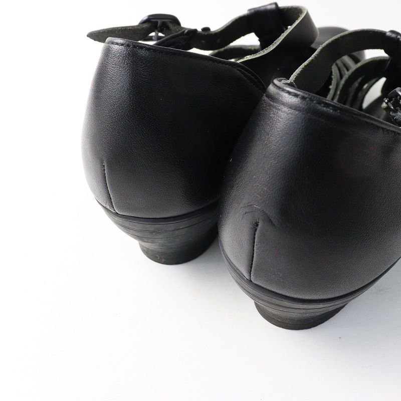  トラベルシューズ バイ ショセ TRAVEL SHOES by chausser レザー ストラップ ヒール グルカ サンダル 37 23.5 cm 黒┃ サンダル ミュール 靴